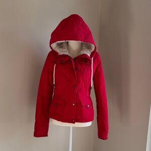 Abercrombie & Fitch women's red fur lined winter jacket